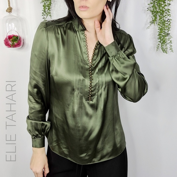 ELIE TAHARI silk pintucked button front blouse 582 - Picture 2 of 8